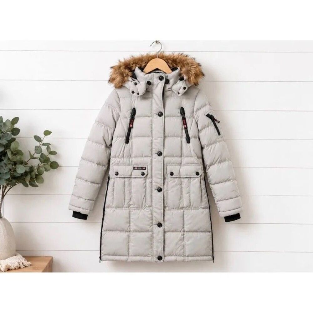 Canada Weathergear Womens Long Puffer Parka Coat Faux Fur Hood Grey OLCW824ZU M